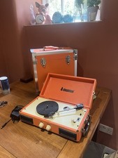 Orange Steepletone Suitcase Vinyl Record Player With Storage Box