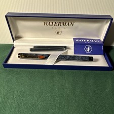 Waterman Exclusive  Fountain Pen Blue & Gold  18K Gold Broad  Pt New In Box