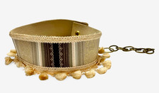 2 Pairs Mid Century Curtain Tie Backs Gold & Brown Fabric with Tassels & Chain