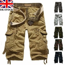 Mens Casual 3/4 Long Length Shorts Elasticated Waist Cotton Cargo Combat Pants