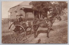 RPPC Edwardian Couple in Horse & Trap, Buggy, Australian Queenslander House?