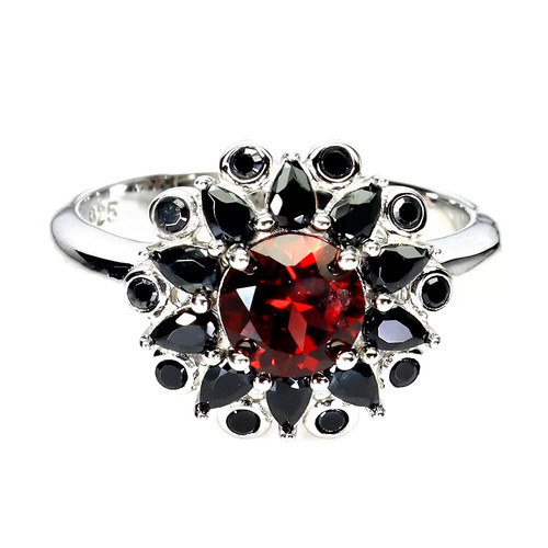 Silver ring garnet - ring, spinel
