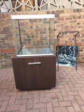 Fish Tank Panoramic 38 Gallon Aquarium & Fluval Stand Cupboard With Doors Used