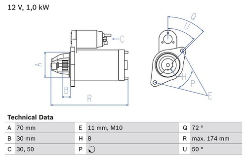 Bosch 0986025310 starter 174mm - 0986025310,