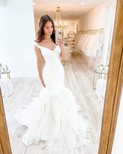 Rrp £2865 Elysee Alba Satin Ruffle Wedding Dress Fishtail 16 14 Off Shoulder