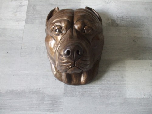 Large stone bronzed pit bull - large,