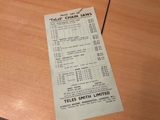 1957 TELES  CHAIN SAW   INDUSTRIAL SALES PRICE LIST  LEAFLET
