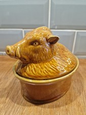 Vintage French Gold Yellow Brown Ceramic Wild Boar Pate Dish Bowl Tureen Pot