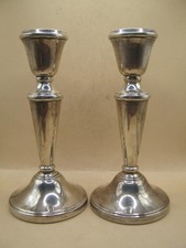Vintage Birmingham Sterling Silver Pair Of Tapered Candlesticks / Candle Sticks