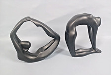 2x Black Resin Yoga Stretching Poses Ladies Figurines 140mm (5 1/2") Tall