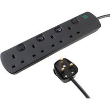 4 Gang Way Switched Extension Lead Cable Socket Electric Mains 13A UK Plug 2m