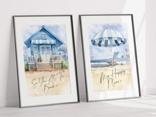 Retro beach huts - beach, print