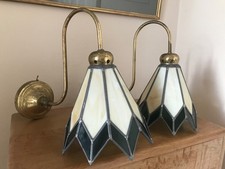 2 Vintage Tiffany Wall Lights Stained Glass Shade Antique Style
