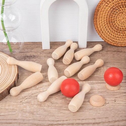 Wood bowling set - wood, toys