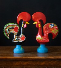 Pair of Vintage Portuguese Barcelos Roosters Hand Painted Ceramic Figures 25cm