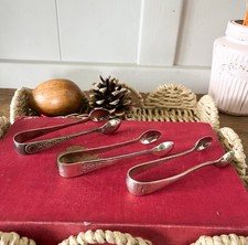 vintage silver plated sugar tongs x 3