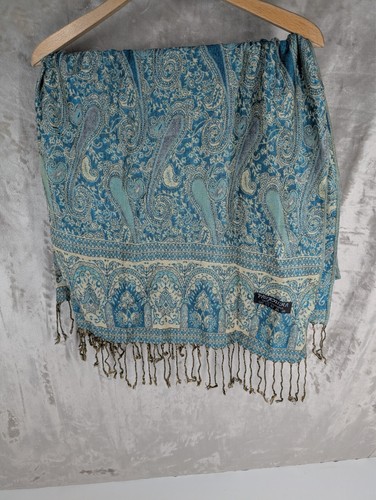 Pashmina blue gold paisley - blue,