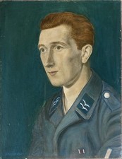 Vintage Portrait Of An Officer In Uniform - Military ? Air Force Oil Painting