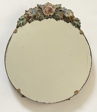 Antique/Vintage Floral Design Barbola Vanity Mirror Bevelled Glass Easel Back 