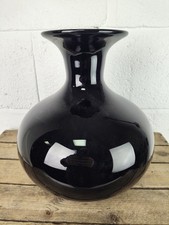 Vintage Large Glossy Black Glass Studio Art Glass Vase 26 cm tall 24 cm diameter