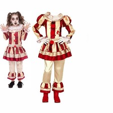 Halloween  Kids Circus Horror Costume Striped Killer Clown Girls Fancy Dress