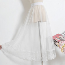 Women Lace Tulle Skirt Sheer Pleated A-line Elastic Waist Mesh Petticoat Fashion