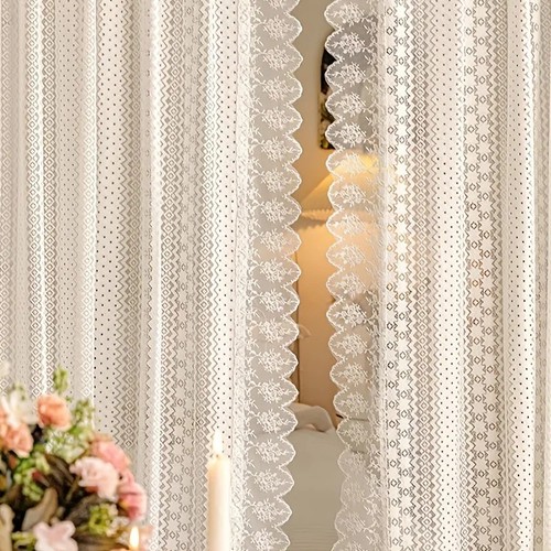 White lace sheer curtain panel - curtain,