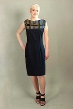 GREYTONES DRESS WITH LEATHER LADDER FEATURE  CALF/LONGER LENGTH D48 SIZE 14