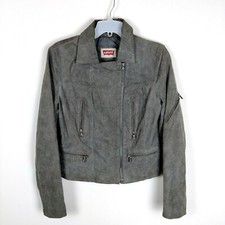 Levi's Women's Grey Leather Suede Biker Jacket Size M Medium
