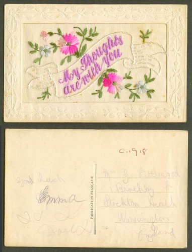 Ww1 silk embroidered c1918 - silk,