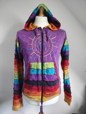 Womens Hippy Rainbow Purple Zip Up Hoodie With Pockets And Pixie Hood Size M
