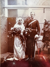 Military Soldier Vintage Photo Bride & Groom ?1920s.  7.5" x 5.5"