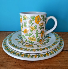 Taunton Vale Pottery Trio Cake Plate, Cup & Saucer Decorated With Buttercups