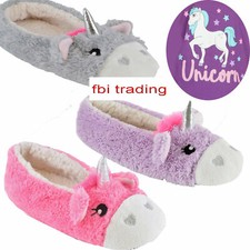 Womens Ladies Girls unicorn Slippers soft faux fur lined Shoes Size 4-8 
