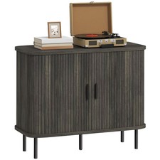 HOMCOM Sideboard Storage Cabinet with Slatted Tambour Sliding Doors Grey