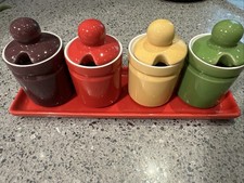 Super Cute Kitch Condiment/preserve Tea Party Set, China Rainbow  Pots With Lids