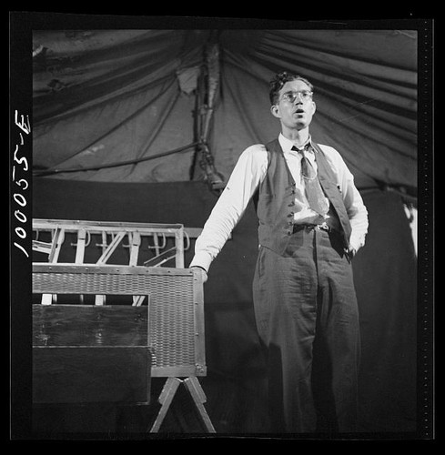 Photo man circus tent stage - on,
