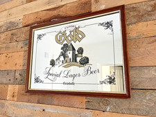 LARGE VINTAGE 70'S GRUNHALLE EXPORT GOLD SPECIAL LAGER BEER PUB PICTURE MIRROR