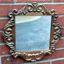 Edwardian antique Arts & Crafts carved solid oak small leafy wall hall mirror