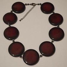Dark Red Flat Circle Beaded Necklace Statement Chunky Bold Women's Fashion Gift