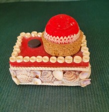 Vintage Nautical Shell Trinket Box Pin Cushion Magnet Retro