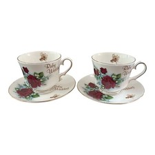 2 x Bridgedale Bone China Cup & Saucer Ruby Wedding Anniversary Rose 40th Pair