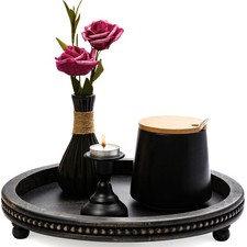 Black Round Wooden Tray with