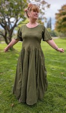 Green Dress Gothic medieval party Maxi 10 12 14 16 18 20 XL ren faire long witch