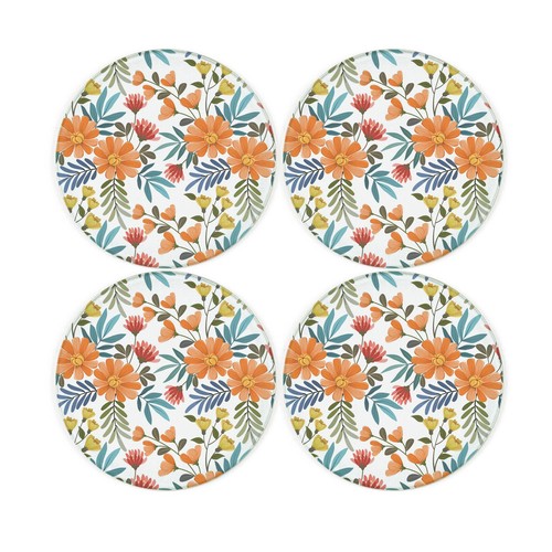 Orange floral coaster - floral,