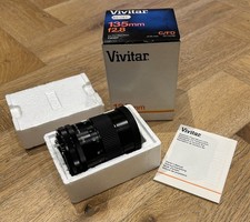 Vivitar F2.8 135mm Telephoto Fixed Mount Lens for Canon boxed with manual 1980s