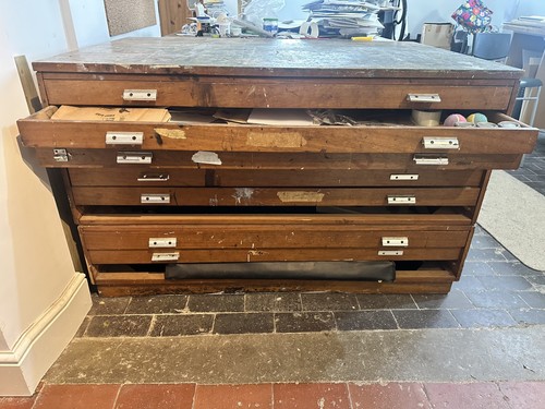 Antique wooden plan chest - antique,