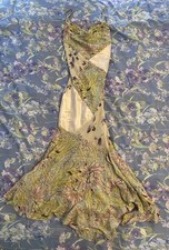 Y2K Vintage Silk Bias Cut Dress Size 8-10 Floral Print Midi Length Fairycore