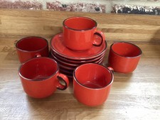 Vintage MCM KIL Keramik Yogoslavia Slovinia Rich Red Oxide Cups Saucers 1970s