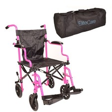Pink Lightweight Folding travel compact aluminium wheelchair in a bag ECTR05